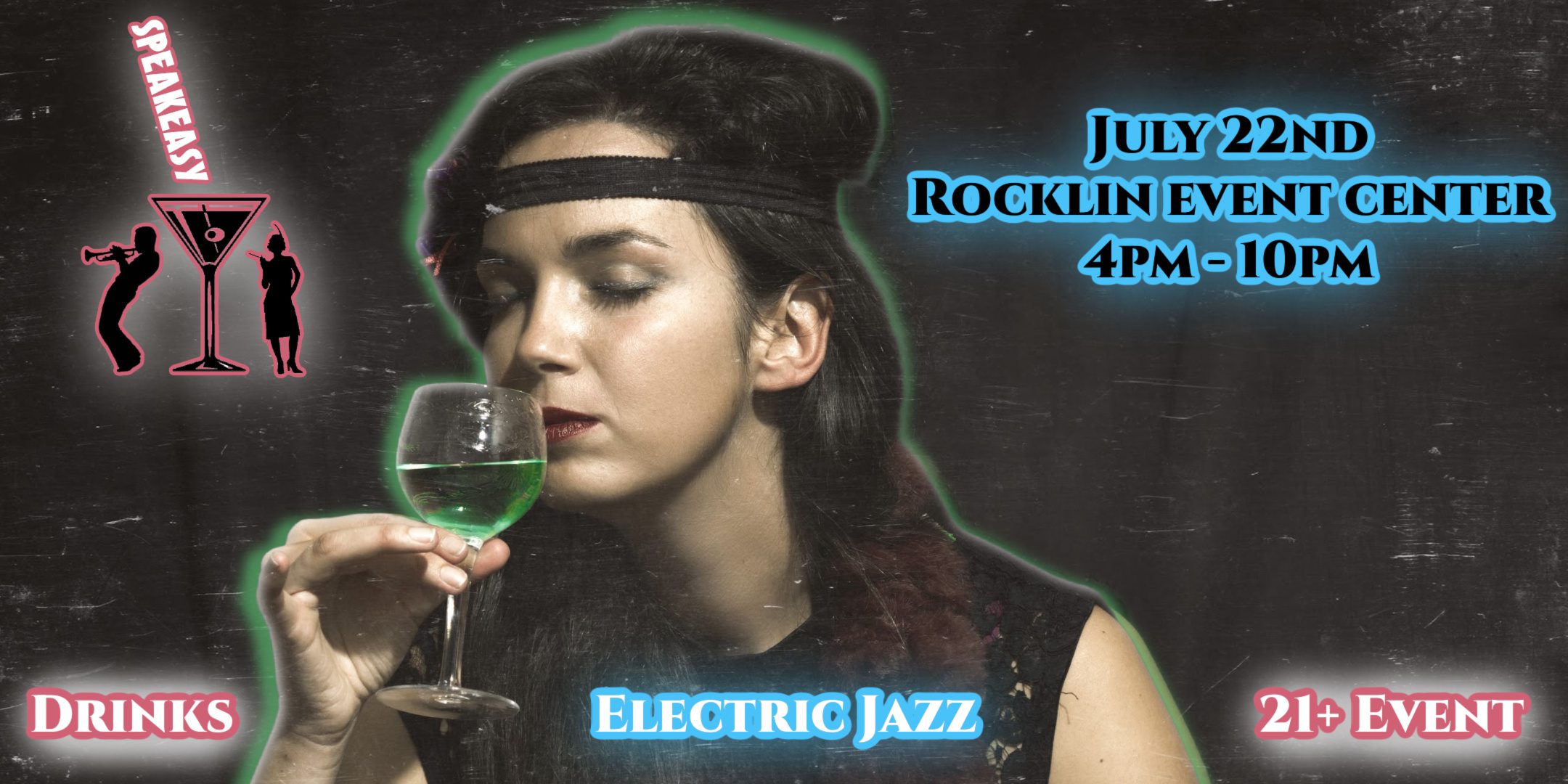 1920s style woman with glass of absinthe. Vintage style photography with reconstructed artifacts.